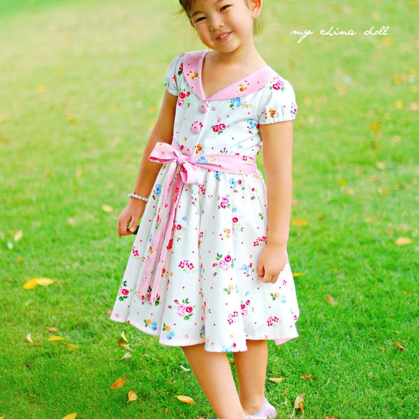 Audrey Retro Style GIRL & DOLL Dress Sz 6-12m to 11/12  PDF Sewing Pattern