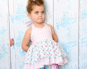 Instant Download PDF sewing Pattern Allison Dress Double Ruffle Halter Top Tutorial, 6-12 M to 8