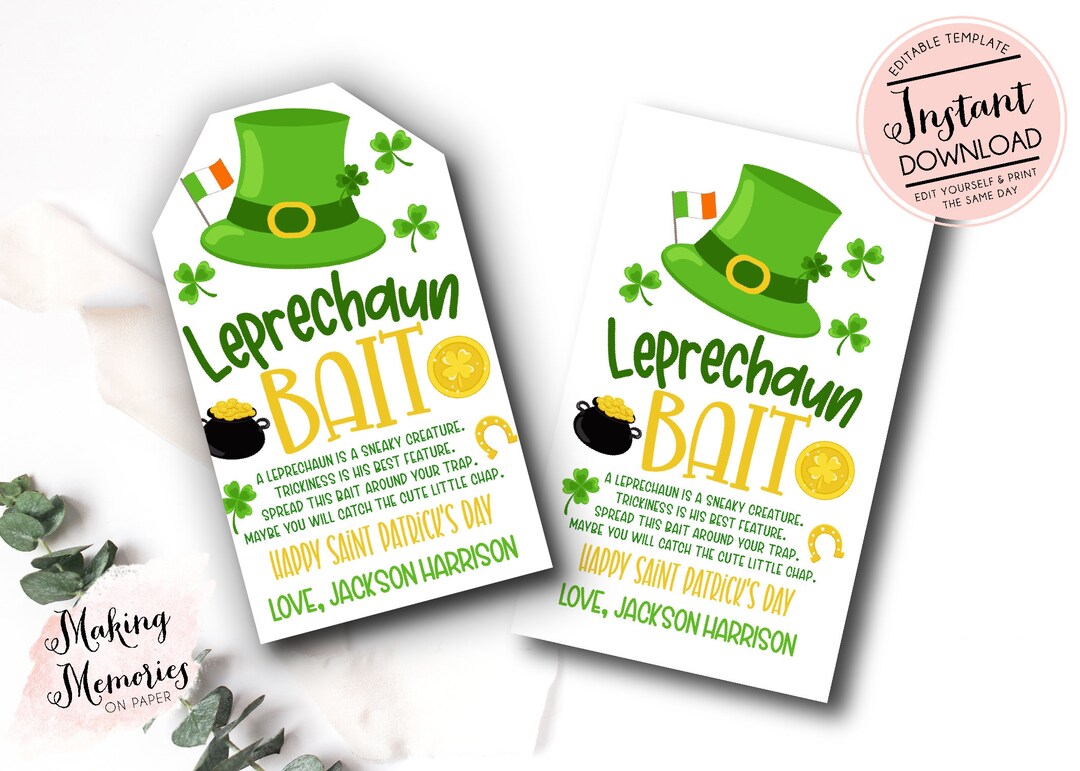 Leprechaun Bait Favor Tag Pot of Gold Bait Favor Tag St