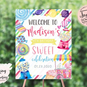 Candy welcome sign, Sweet Shop birthday welcome, Sweet Celebration welcome, sweet shoppe twin welcome Printable, instant download editable