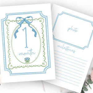 Cartes d'étape mensuelles bleues, cartes d'étape mensuelles aquarelles pour bébé, carte d'étape bleue du Sud, téléchargement immédiat preppy, minimaliste
