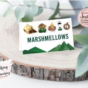 Camping Birthday Food Tent Cards, Camping Food Labels, Outdoors Birthday Food Cards, Adventure Birthday, Editable Camping Party Decoration