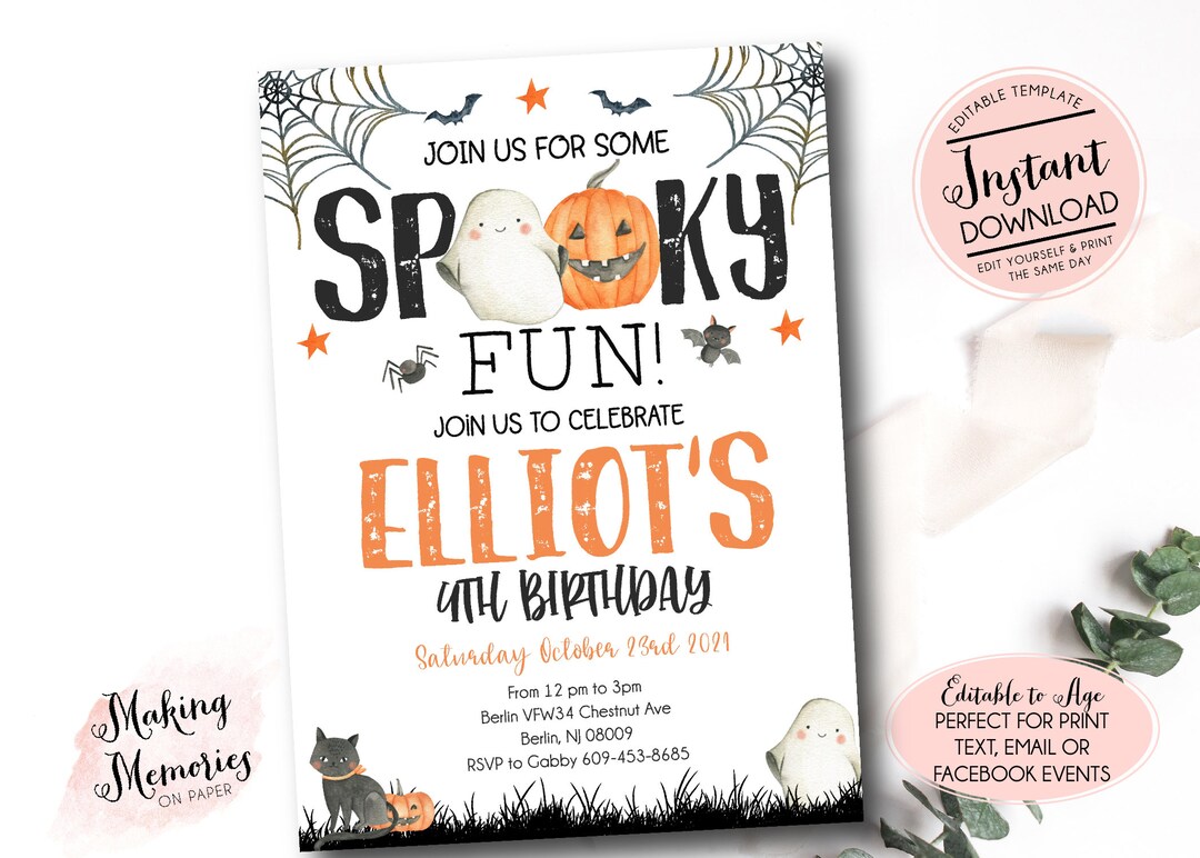 Halloween Birthday Party Invite, Boo Bash Invitation, Spooky Birthday