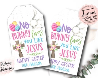 No bunny loves you like jesus Easter Favor Tag, Church Easter Tag, Easter Gift Tags,  Religious Kids Easter Gift Basket Party Favor Tags