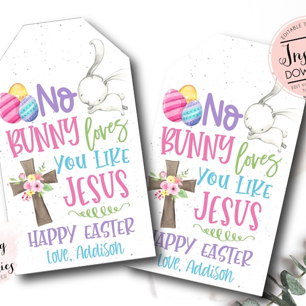 No bunny loves you like jesus Easter Favor Tag, Church Easter Tag, Easter Gift Tags,  Religious Kids Easter Gift Basket Party Favor Tags