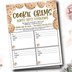 Editable Cookie Gram template, School Cookie Gram Flyer, School Fundraiser, PTO PTA Fundraiser, Cookie fundraiser, Instant download