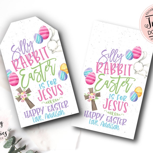 Silly Rabbit Easter is for Jesus Favor Tag, Church Easter Tag, Easter Gift Tags, Religious Kids Easter Party Favor Tags, Jesus easter tag