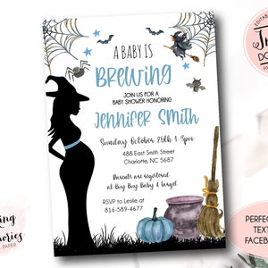Printable Halloween baby shower, A Baby is brewing baby shower, little boo, boy baby brewing halloween invitation, editable instant download
