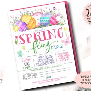 Spring Fling Dance Flyer, School Dance Invite, Editable Spring Dance Invitation, Spring School Dance Fundraiser, Spring dance Flyer