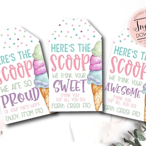 Ice Cream Favor Tag,  Here is the scoop, hard work favor tag, ice cream party, Teacher Gift, INSTANT DOWNLOAD, back to school party