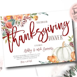 Thanksgiving dinner Invitation, Thanksgiving invite, Friends giving, Printable Instant download, Thanksgiving Invitation, Thanksgiving Party