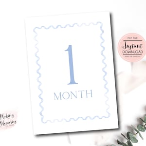 Cartes d'étape mensuelles bleues, cartes d'étape mensuelles aquarelles pour bébé, carte d'étape bleue du Sud, téléchargement immédiat preppy, minimaliste