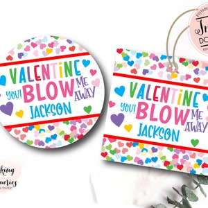 Bubble Gum Valentine Tag, You blow me away valentine, I chews you Valentine Cards, Gum Valentine Exchange Cards, School Valentines