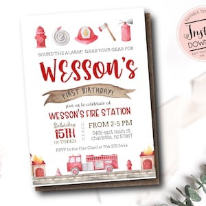 Editable Fire Truck Birthday Party Invitation, Firetruck Invitation, Fireman Invite, Fire Truck Invite, Firefighter Birthday, Boy Birthday