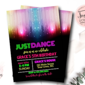 Just Dance Invitation, Disco, Dance Party- Tween- Diva Birthday Printable Invitation, just dance party, Dance Birthday, Teen Birthday, Glow