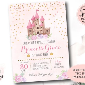 Princess Birthday Invitation, editable princess Birthday template, A Royal Celebration, Princess Castle Birthday Invite, Instant Download