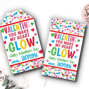 San Valentino Glow Tags, Glow San Valentino Gift Tag, Modificabile San Valentino You Make My Heart Glow Tags, scuola scuola materna Instant