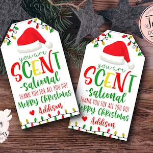 Kerstzeep Cadeau tag, Wens je een SCENTsational Kerst, Soap Tag, Kaars Gift tag, Bewerkbaar, Kaars Label, Geur-sational gift tag