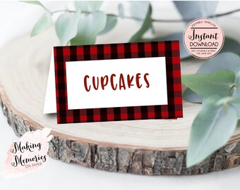 Buffalo Plaid Food Tent Cards, Plaid place setting, Plaid Food Tents, Plaid, Christmas Place Setting, Bbq place settings, food labels
