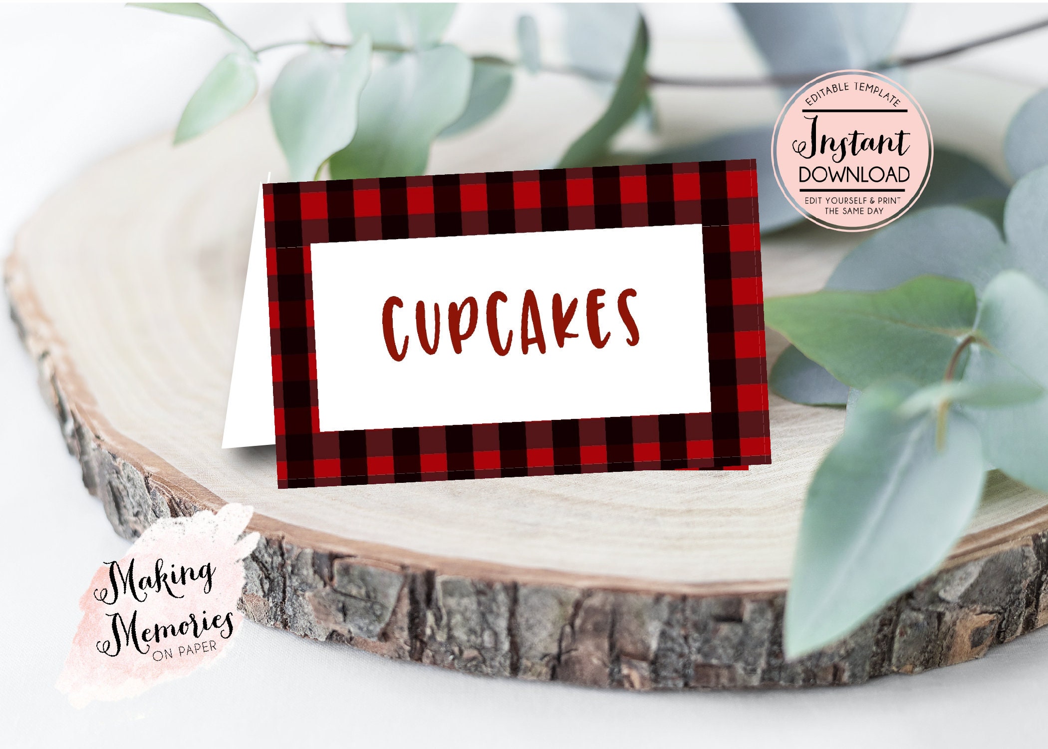 Buffalo Plaid Food Tent Cards Plaid place setting Plaid Food | Etsy