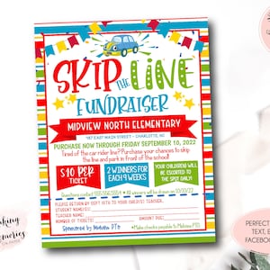 Skip the line fundraiser, skip the car rider line Flyer, PTO Fundraiser, School fundraiser,  PTO fundraiser, ptA fundraiser, skip line Flyer