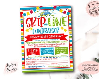 Skip the line fundraiser, skip the car rider line Flyer, PTO Fundraiser, School fundraiser,  PTO fundraiser, ptA fundraiser, skip line Flyer