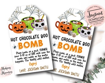 Halloween Hot Chocolate Bomb Tags, Chocolate Bomb Instructions, Halloween Boo Bomb Tags, Hot Cocoa Bomb Favor Tag, Instant download