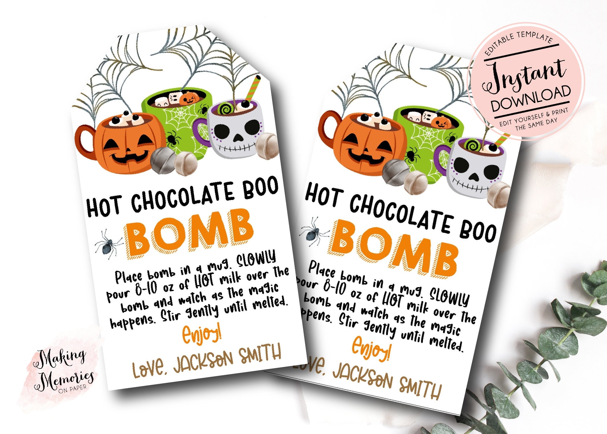 Halloween Hot Chocolate Bomb Tags Chocolate Bomb - Etsy