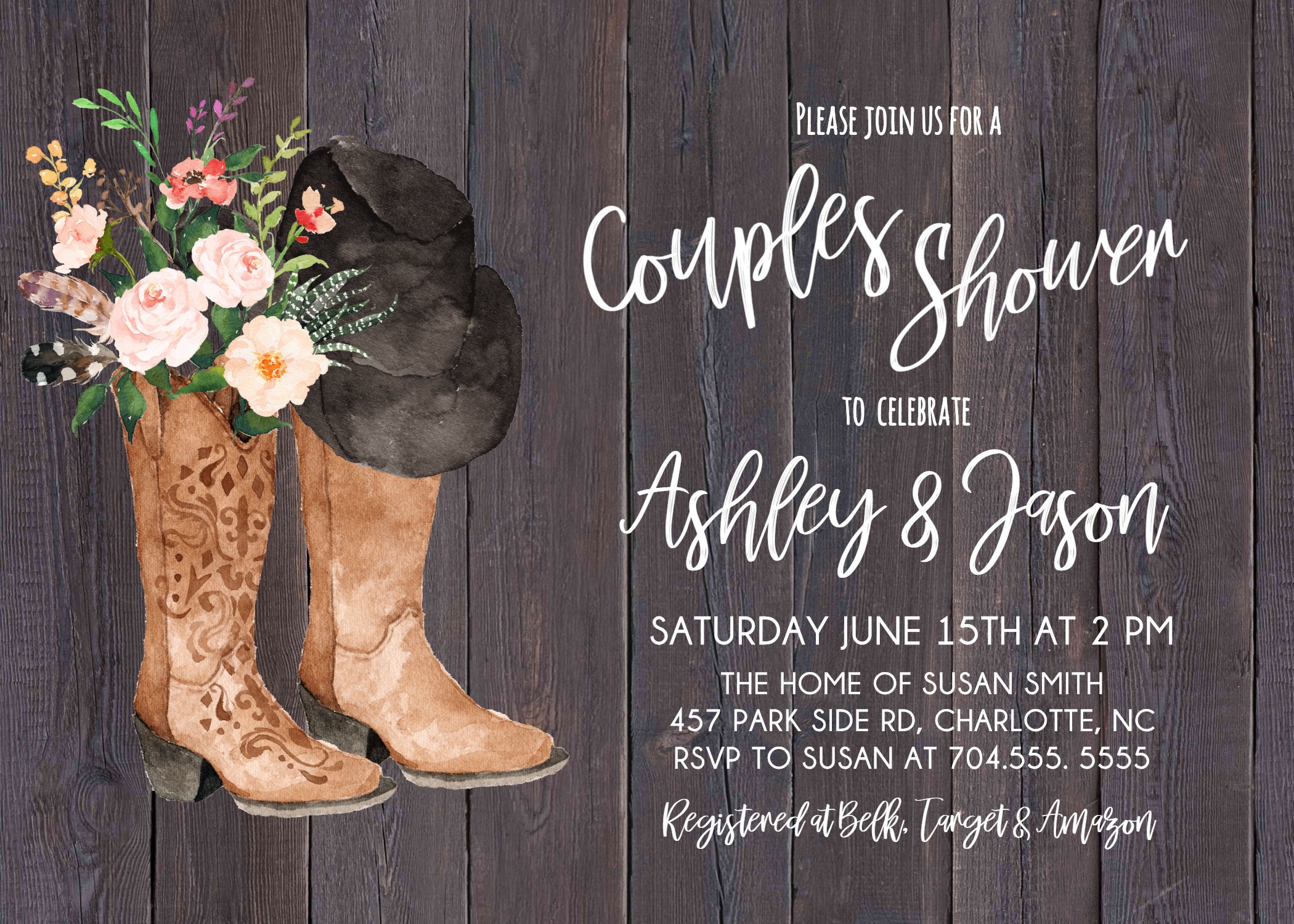 Western Cowboy Boots Couples Shower Invitation Cowboy | Etsy