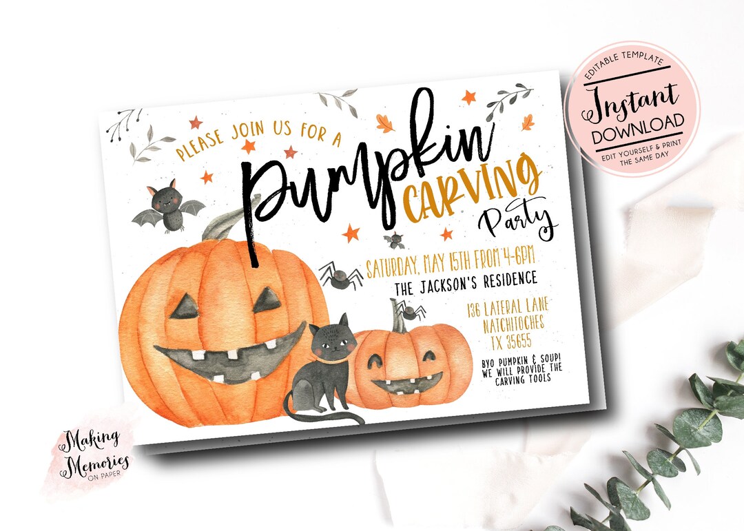 Pumpkin Carving Party Invitation, Halloween Party Invite, Boo Bash