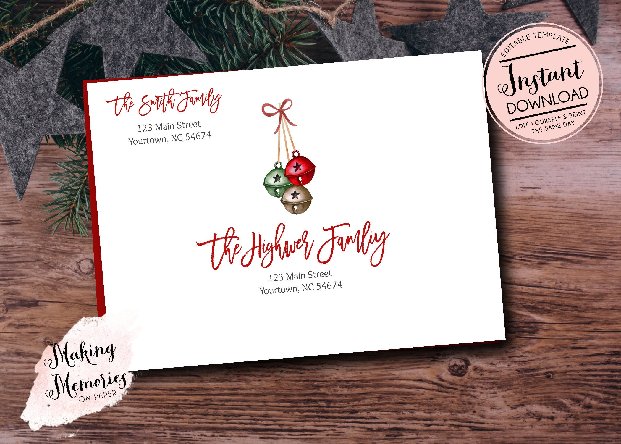 editable christmas envelope template, addressed christmas