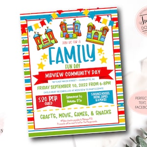 Bouncy House Flyer, Block party flyer, Community Day flyer bouce, neighborhood block party flyer, neighborhood Day, Work Family Day Flyer