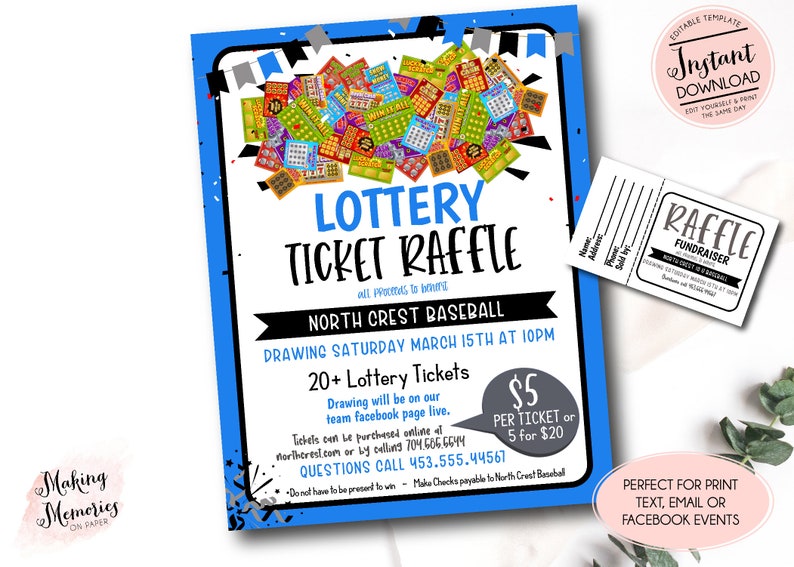 Baseball Ticker Raffle Lottery Ticket Raffle Ticket Fundraiser Flyer, Lottery Ticket Raffle ...