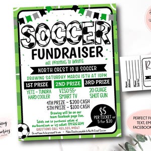 Bearbeitbare Fußball-Spendenaktions-Vorlage, Sport-Spendenaktion, Fußball-Verlosungsticket-Flyer, Schul Fußball-Spendenaktion, Raffle Tickets, Reise-Fußball
