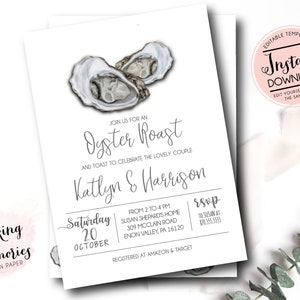 Oyster Roast Invitation, Oyster Roast Engagement, Oyster Roast and Toast, Edit yourself Instant download Template, couples shower