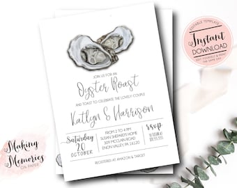 Oyster Roast Invitation, Oyster Roast Engagement, Oyster Roast and Toast, Edit yourself Instant download Template, couples shower