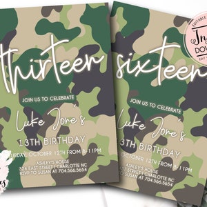 Camo Birthday Invitation, camo party, camo invite, hunting birthday invitation, boy teen birthday invitation, Editable,  Instant Download