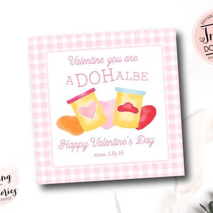 Tarjeta de San Valentín de masa, San Valentín A-doh-able, San Valentín won-doh-ful, San Valentín preescolar, Etiqueta de favor de San Valentín de la escuela, Gingham, Jugar a San Valentín