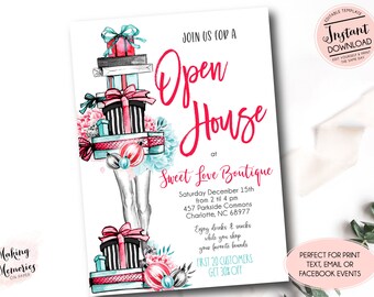 Holiday open house, store open house, business open house, christmas open house invite, christmas Boutique Invite, Store Christmas Flyer