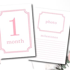 Cartes d'étape mensuelles roses, cartes d'étape mensuelles de bébé fille numériques, carte d'étape rose du Sud, téléchargement immédiat preppy, minimaliste