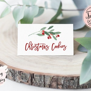 Christmas Place setting,  winter food tent cards, Winter Bridal Shower, Christmas greenery food tent card, Instant Download, template