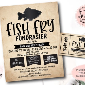 Fish Fry Fundraiser Flyer, bearbeitbare Fish Fry Fundraiser Einladung, pt pta Church School Charity, Fish Fry Benefiz Vorlage, Geld sammeln