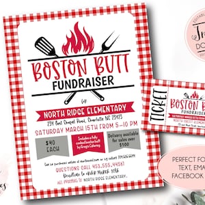 Boston Butt Fundraiser Flyer, Editable Boston Butt fundraiser Template, pto Church School Charity, Barbecue Fundraiser Template, raise money
