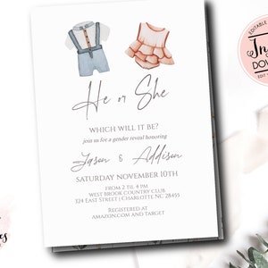 Gender Reveal invitation, Vintage Gender Reveal invitation, Bohemian he or She Invite , Gender Reveal Invitation, Boy or Girl, edit yourself