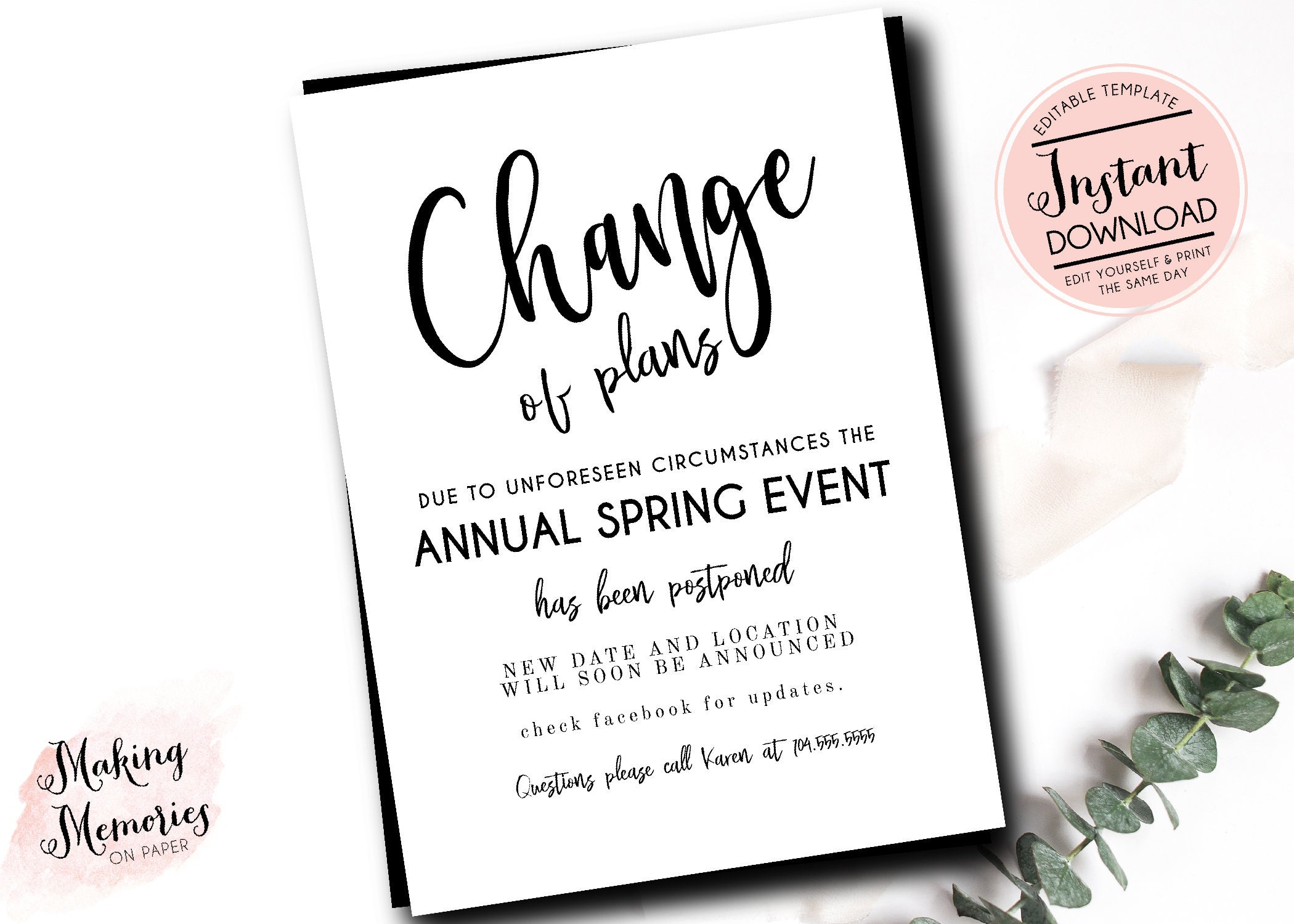 Postpone Event Example Postponed Event