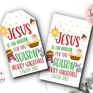 Jesus is the reason for the season,  Christian Favor tag, Jesus Christmas Favor tag, Christmas School Gift, Nativity Favor Tag, Christian