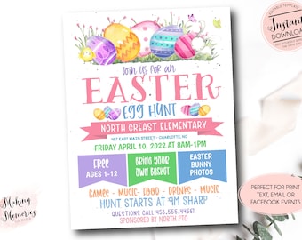 Editable Easter Egg Hunt Flyer, Easter Egg hunt invitation, Church easter egg hunt invite, easter invite, Easter egg hunt, INSTANT download
