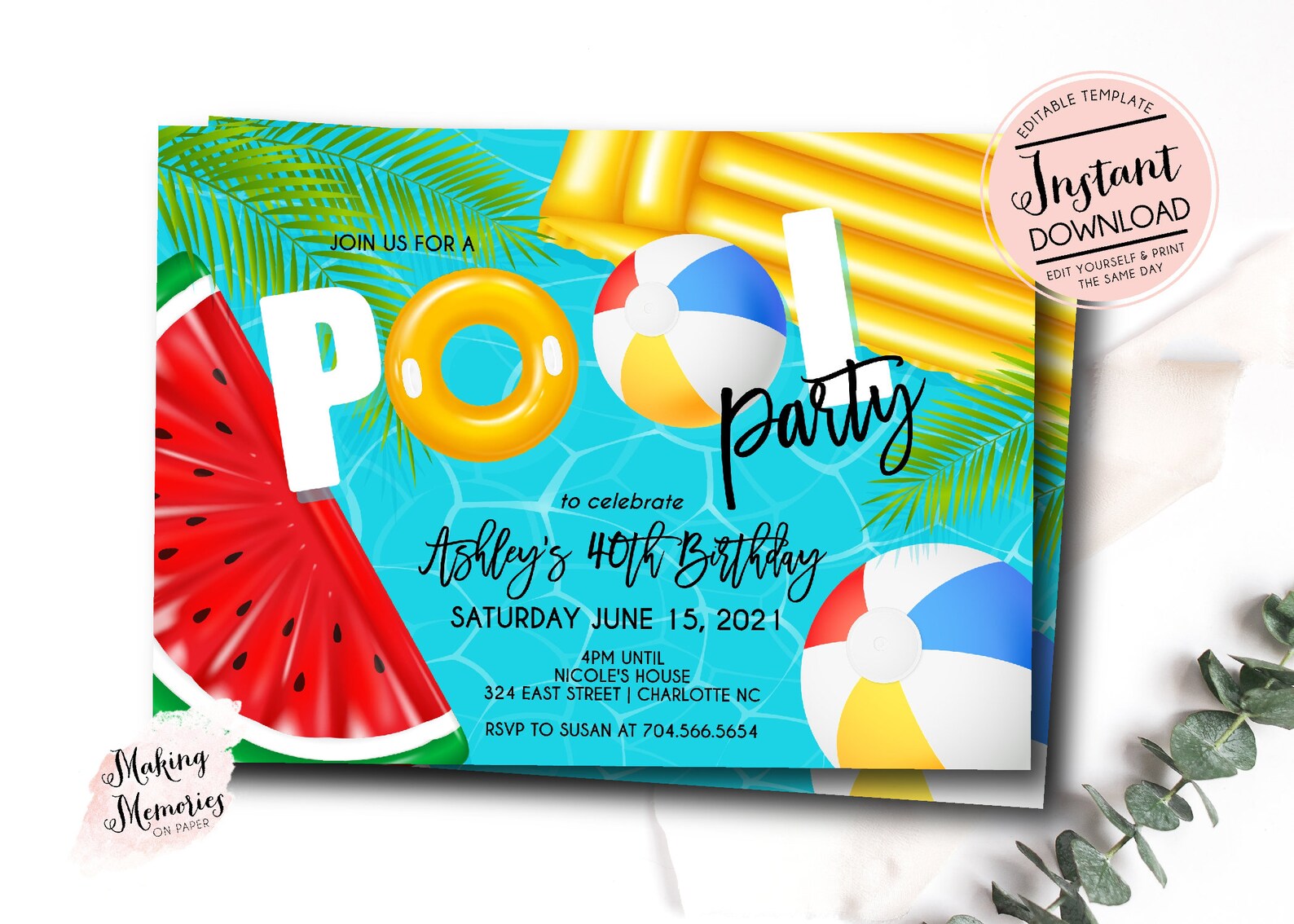Pool Party Invitation Adult Pool Party Invitation Kids Pool Etsy