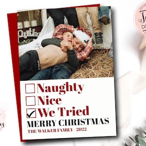 Naughty or Nice Photo Christmas Card, Instant download,Naughty or Nice check list Christmas Card, Printable, edit yourself, Santa we tried