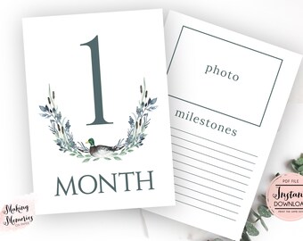 Duck Monthly Milestone Cards, Baby boy Monthly Milestone Cards, Southern Milestone Card, preppy Instant Download, Duck hunting milestone